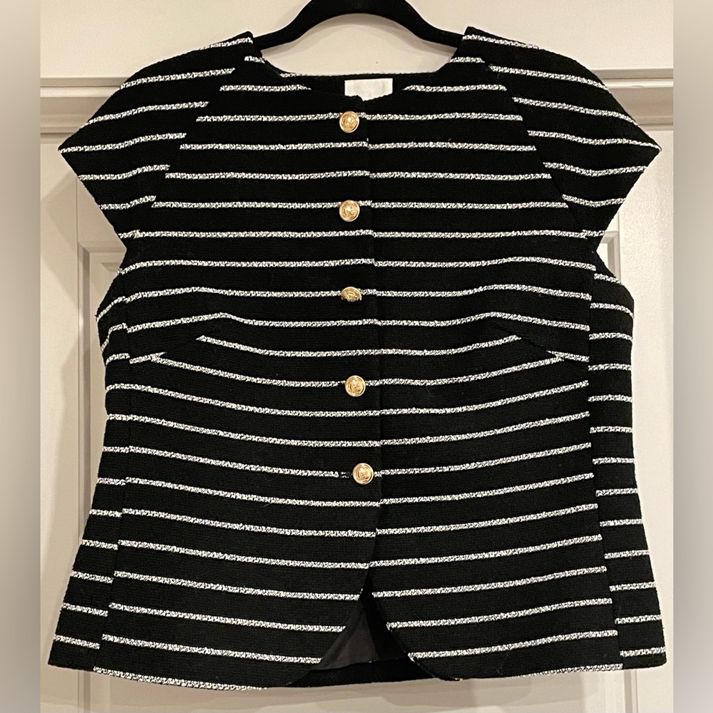 H&M Gold Button Black & White Striped Cap Sleeve Jacket